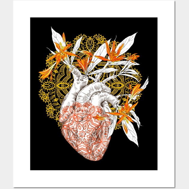 Human anatomical heart with flowers Wall Art by Olga Berlet